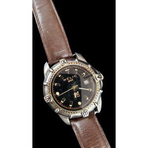 Relic Watch Men Date Stainless Silver Gold Steel Brown Leather 50m Black Quartz